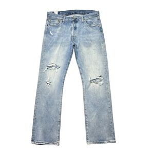 Levi's 501 Original Stretch Men's Regular Straight Button Distressed Light Wash